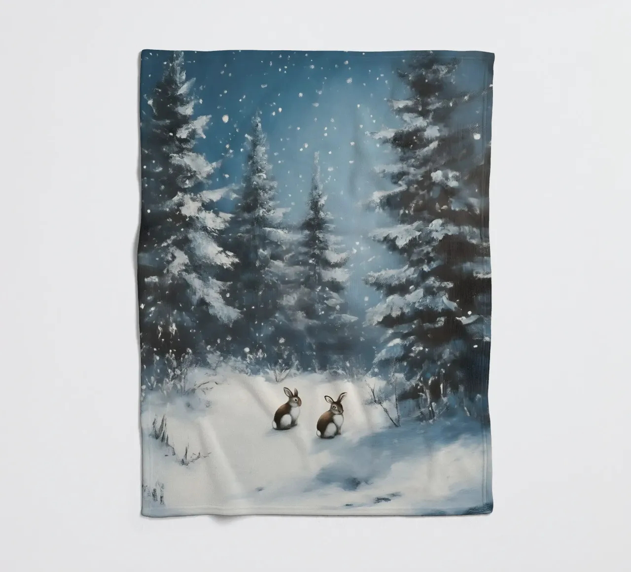 Poster invernale con lepri in una foresta innevata coperta in pile da Studio Vibe