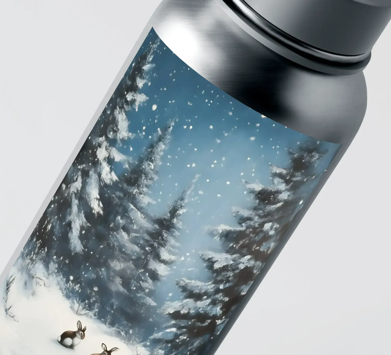 Poster invernale con lepri in una foresta innevata adesivo da Studio Vibe