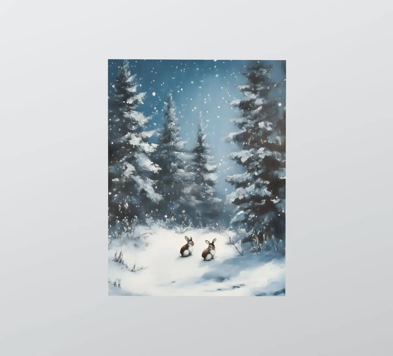 Poster invernale con lepri in una foresta innevata adesivo da Studio Vibe