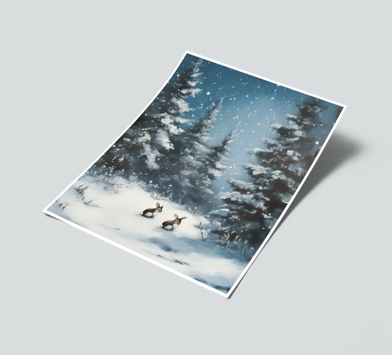 Poster invernale con lepri in una foresta innevata foglio adesivo da Studio Vibe