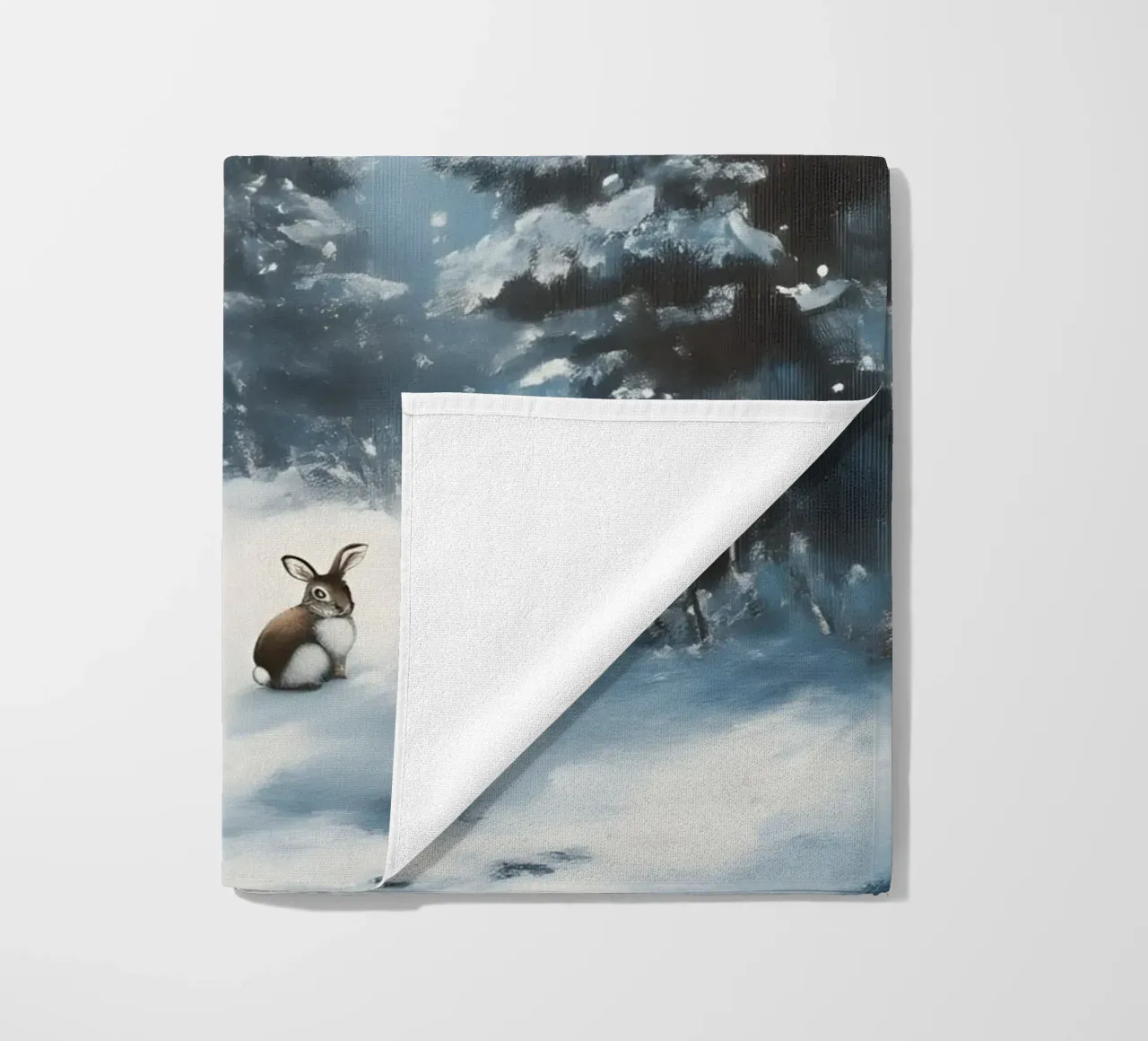 Poster invernale con lepri in una foresta innevata telo mare da Studio Vibe