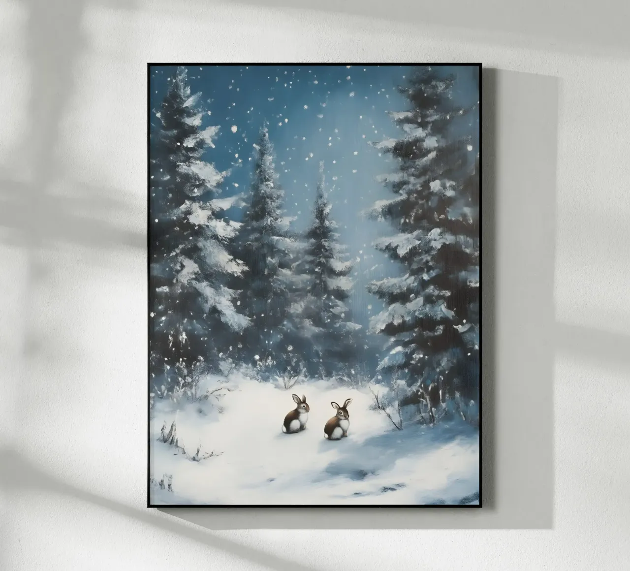 Poster invernale con lepri in una foresta innevata plexiglass da Studio Vibe