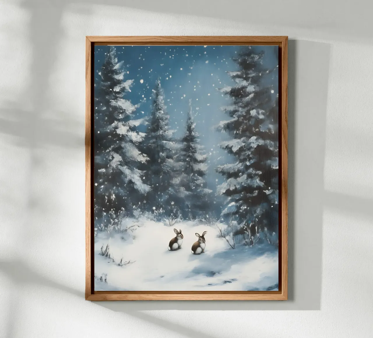 Poster invernale con lepri in una foresta innevata alluminio dibond da Studio Vibe