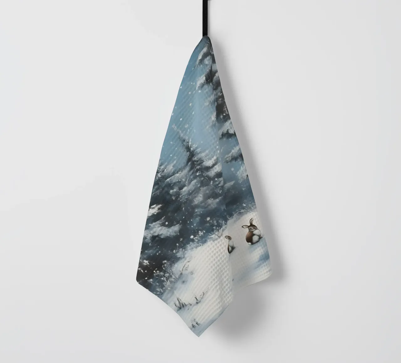 Poster invernale con lepri in una foresta innevata canovaccio da cucina da Studio Vibe