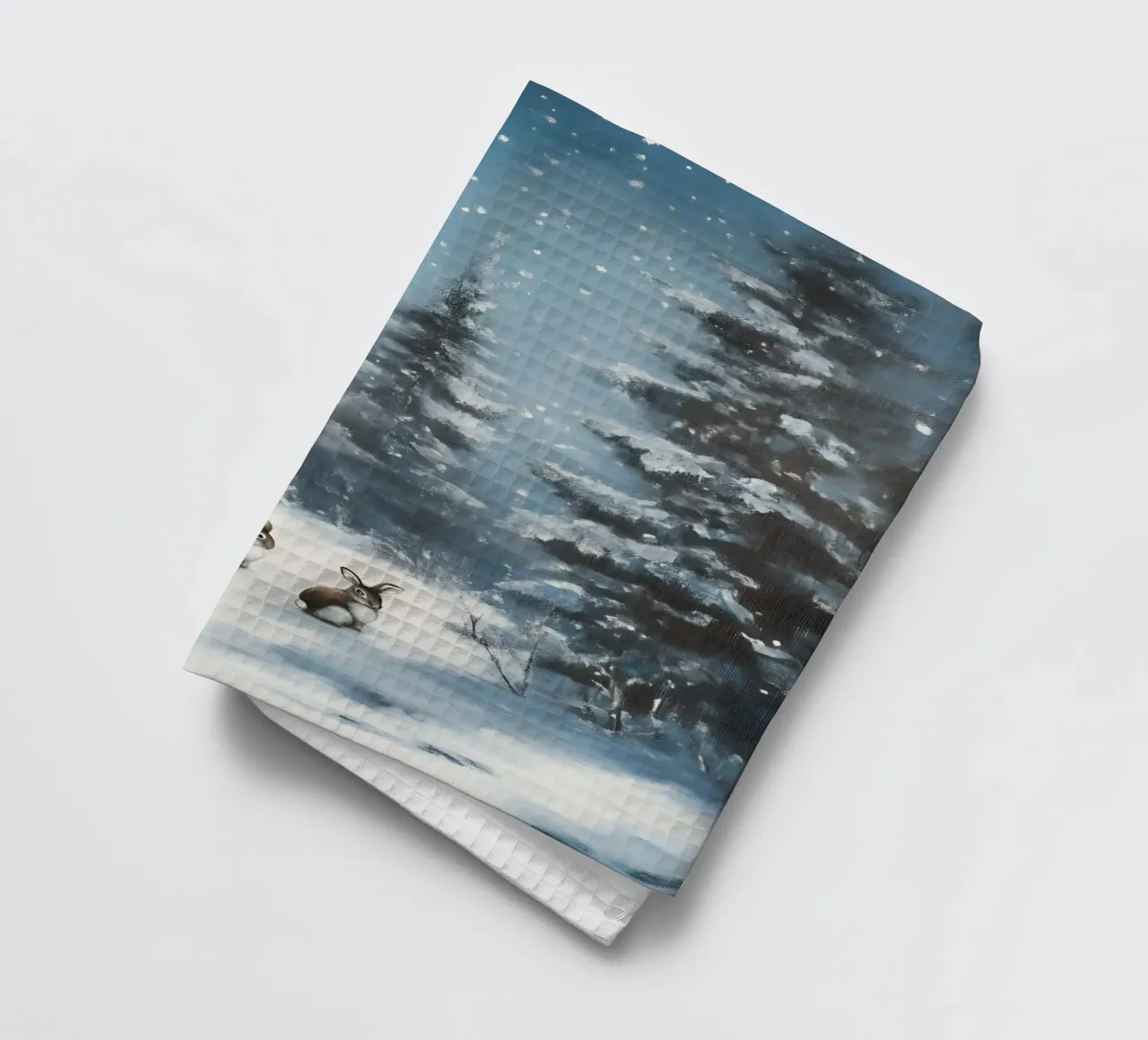 Poster invernale con lepri in una foresta innevata canovaccio da cucina da Studio Vibe