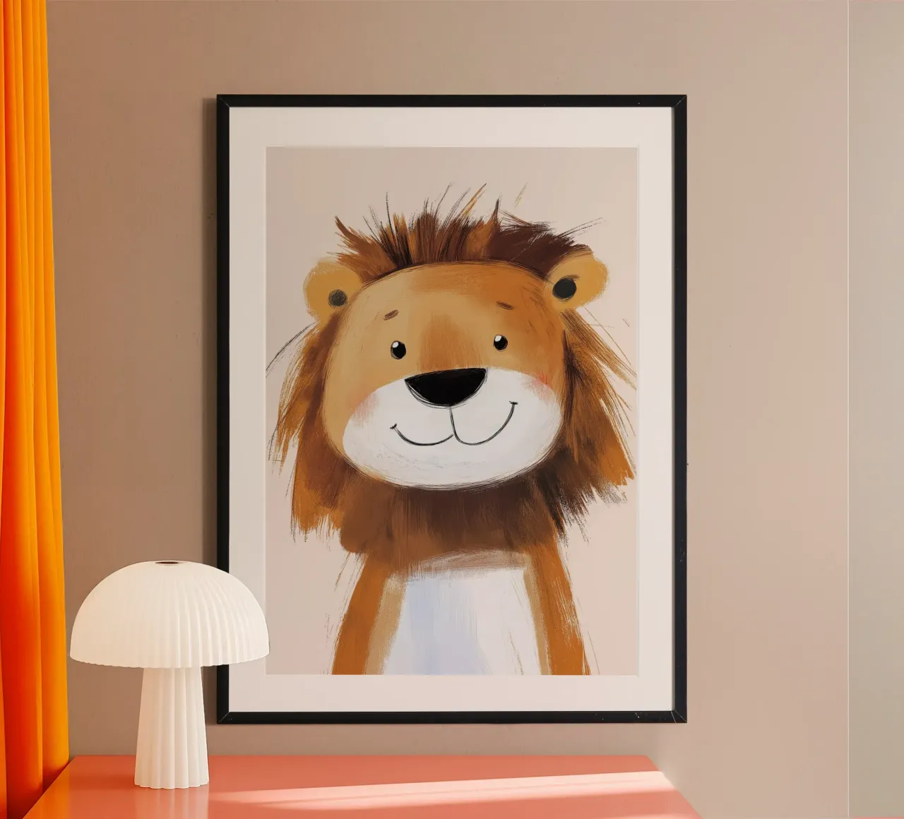 Schattige pluizige leeuwenwelp Kinderkamer Poster poster met houten frame van vintagepod