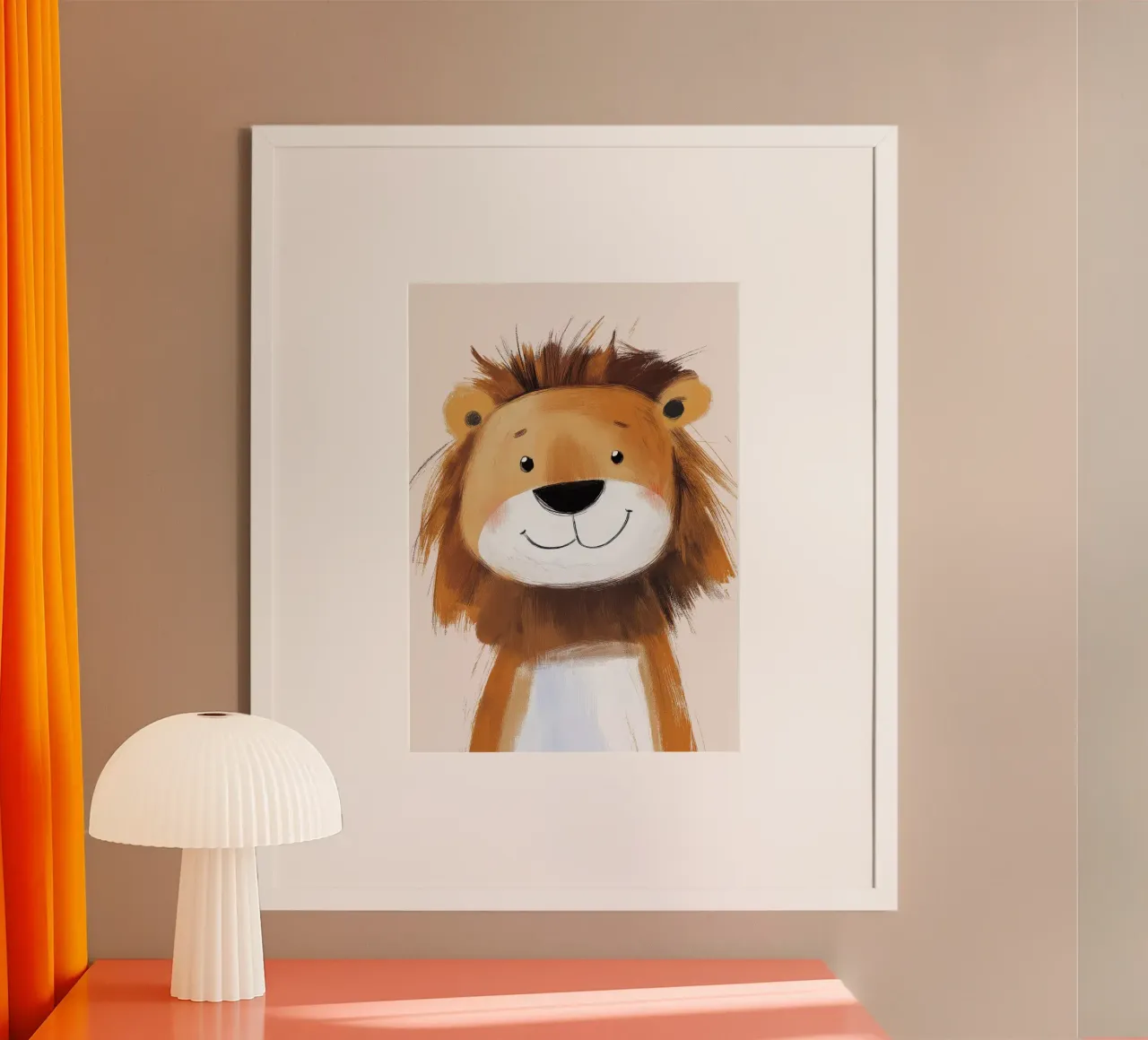 Schattige pluizige leeuwenwelp Kinderkamer Poster poster met houten frame van vintagepod
