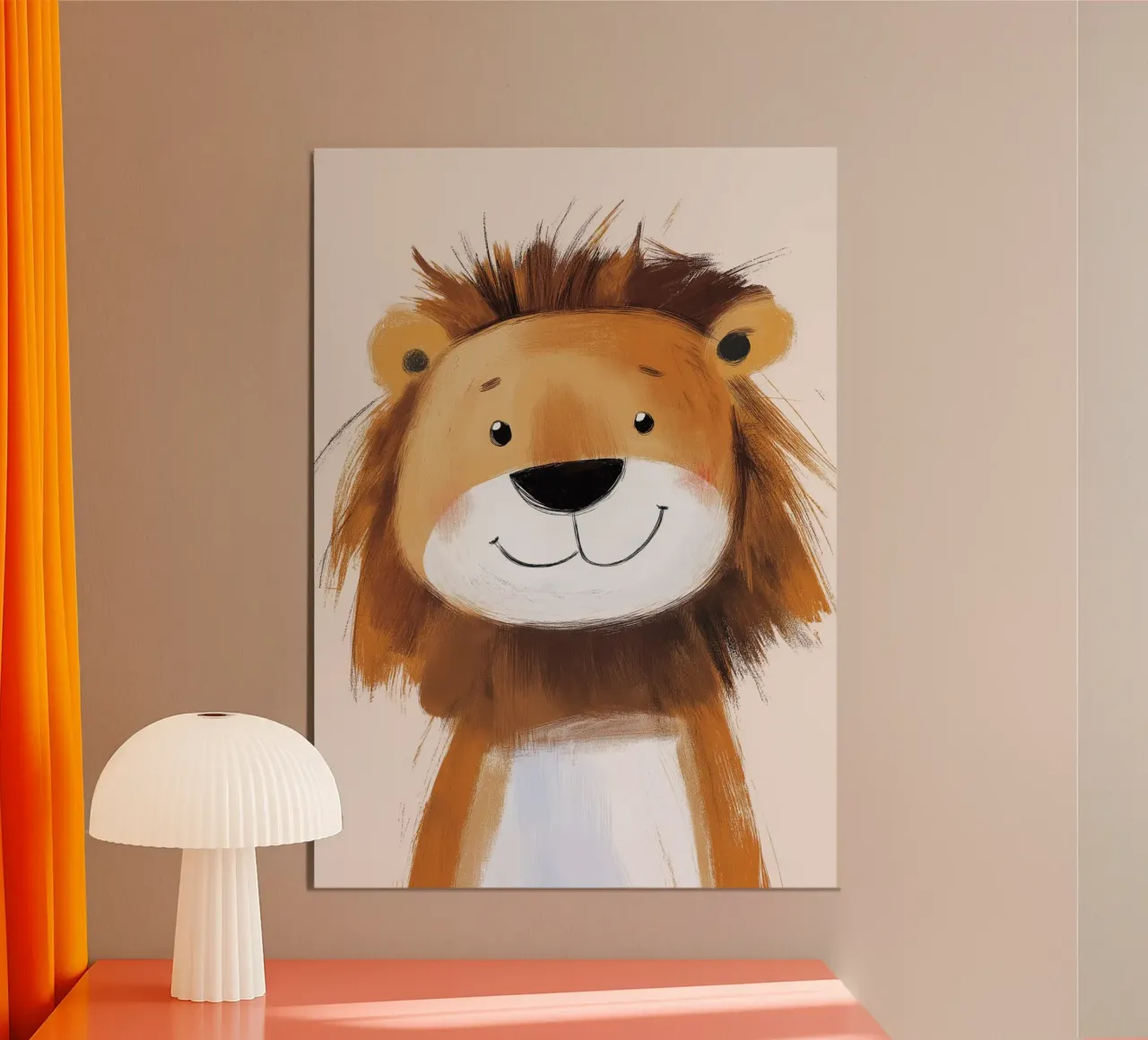Schattige pluizige leeuwenwelp Kinderkamer Poster poster met houten frame van vintagepod