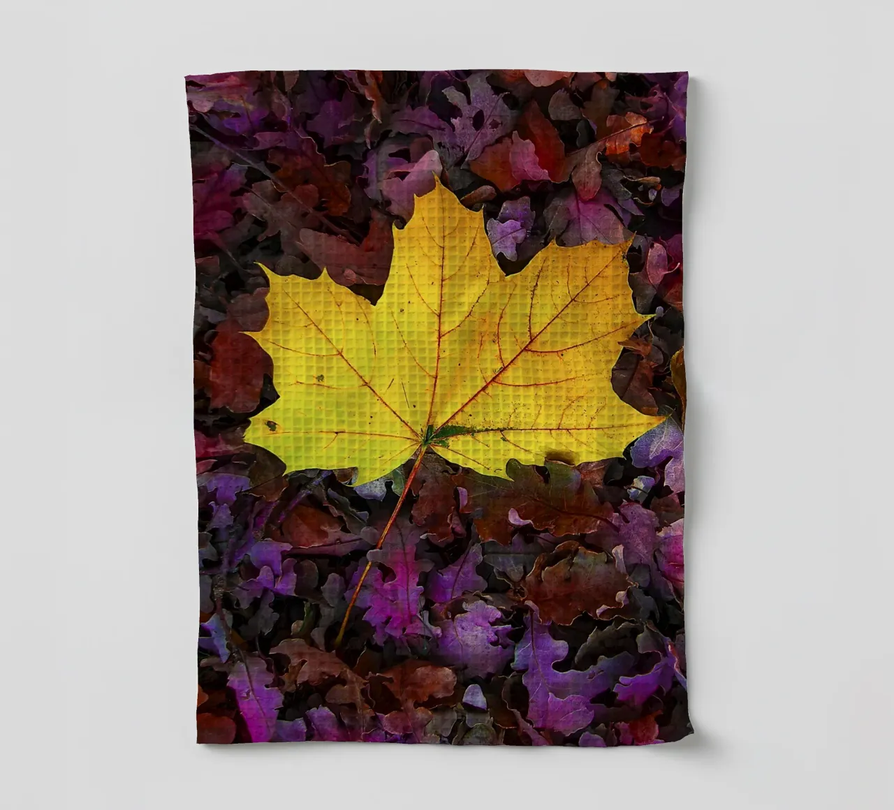 Feuille jaune sur feuillage violet - Nature Photo Print torchon de jay