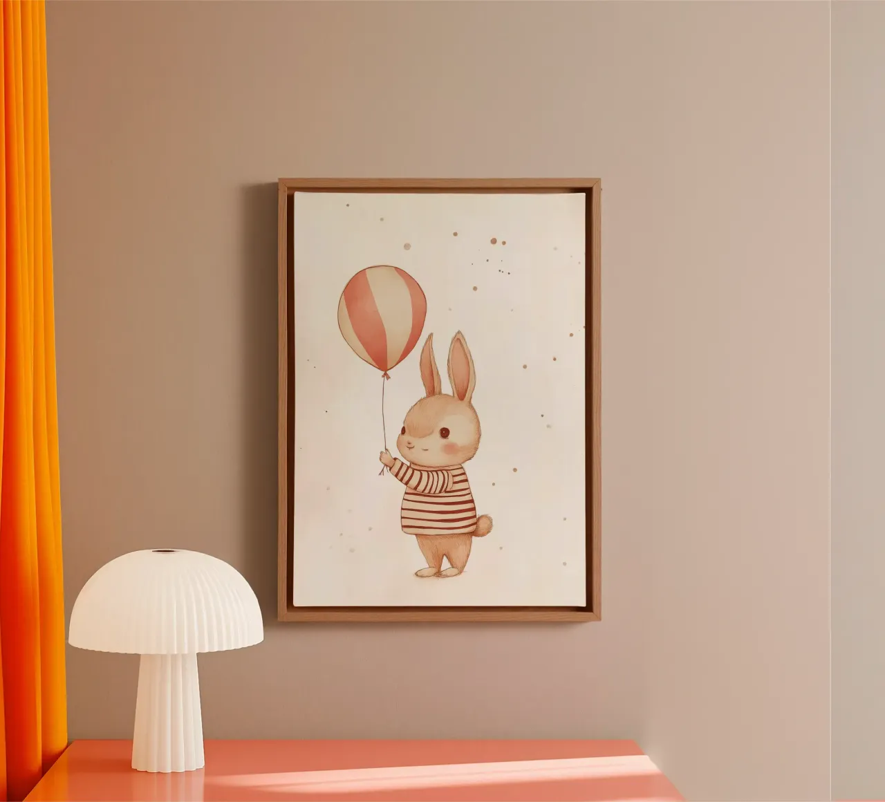 Cute Bunny with a Balloon Whimsical Art canvas with Floater frame by vintagepod