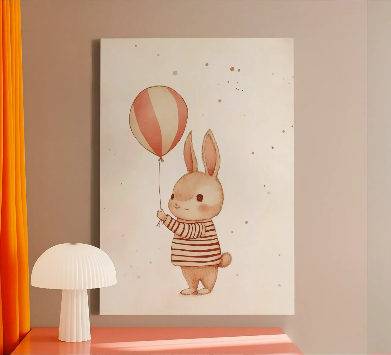 Cute Bunny with a Balloon Whimsical Art canvas with Floater frame by vintagepod