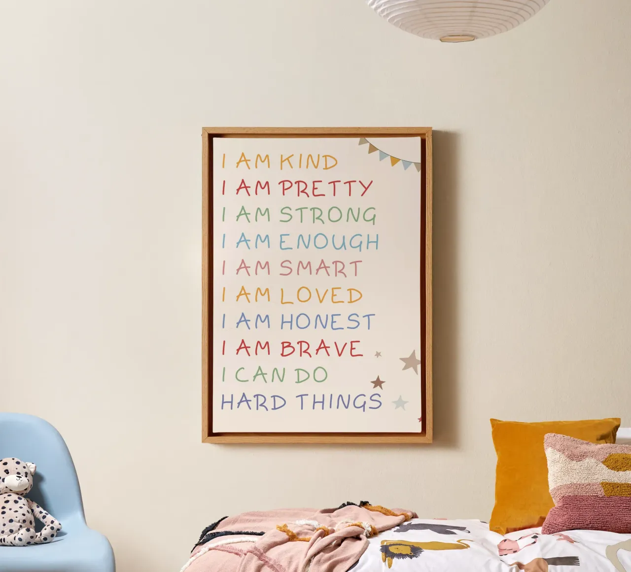 Poster "Io sono" con affermazioni quotidiane per bambini tela con Cornice a cassetta da vintagepod