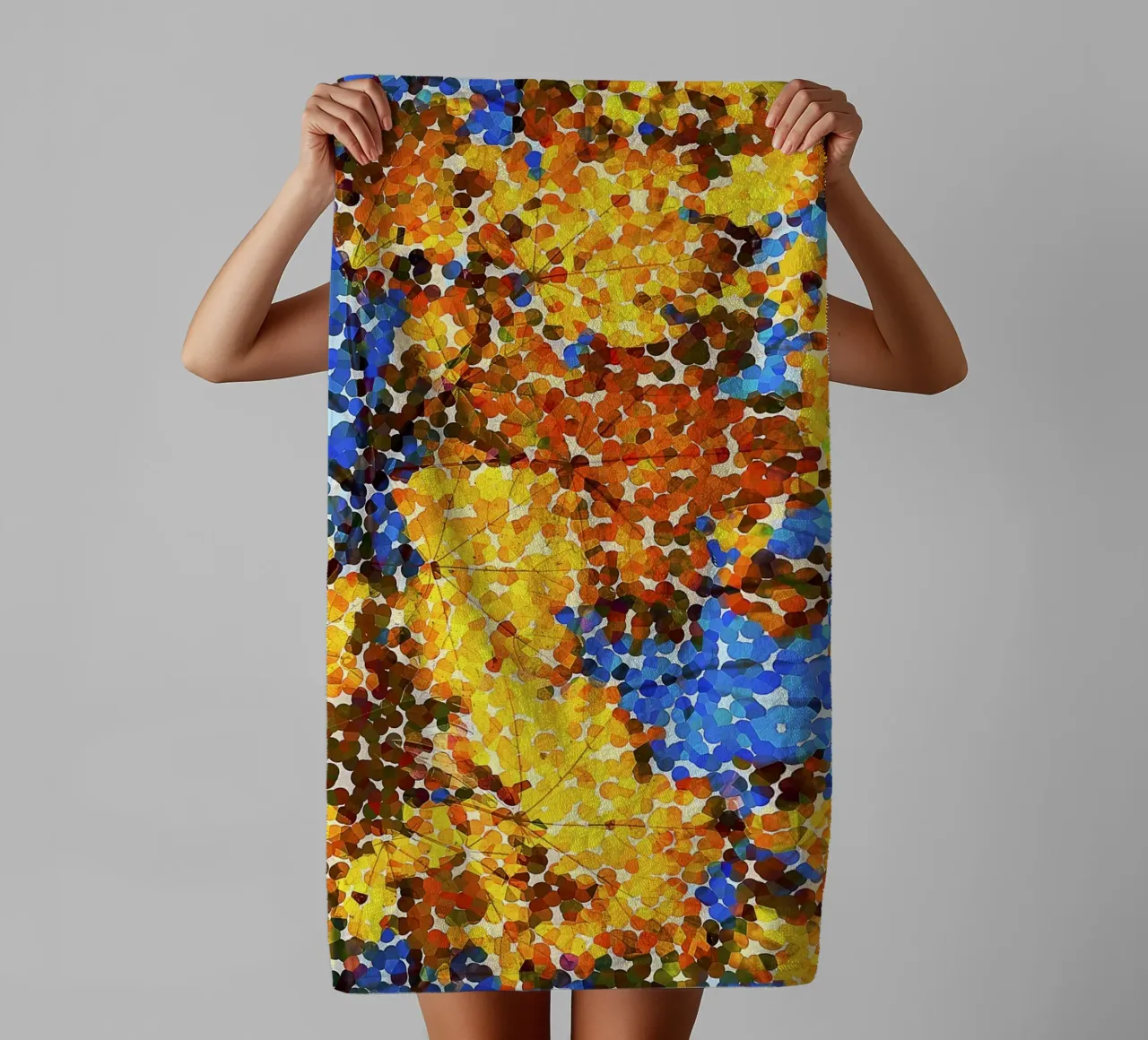 Abstract Pointillism – Autumn Leaves in Colorful Dots towel by jay