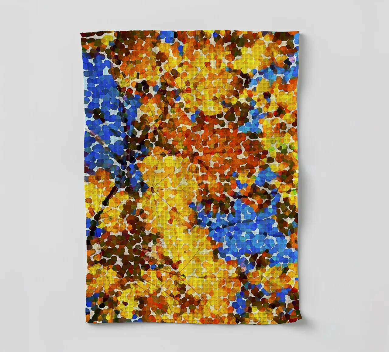 Pointillisme abstrait - Feuilles d'automne en points colorés torchon de jay