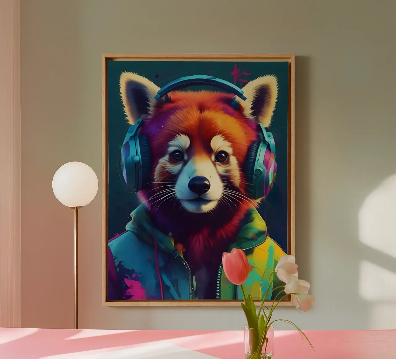 Red panda music canvas with Floater frame by MakArena