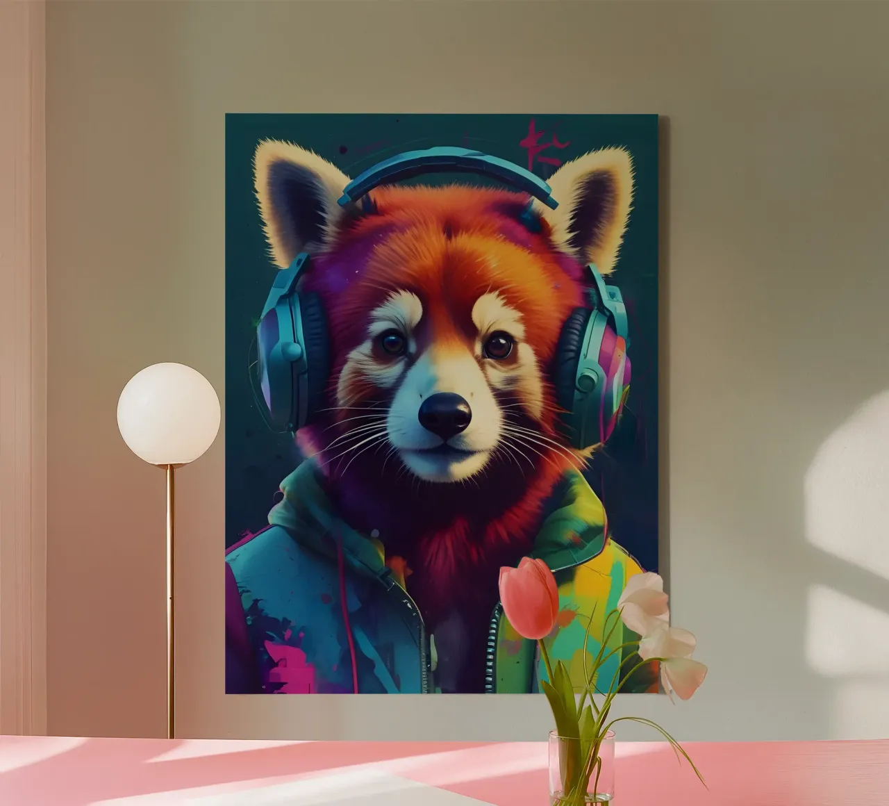 Red panda music canvas with Floater frame by MakArena