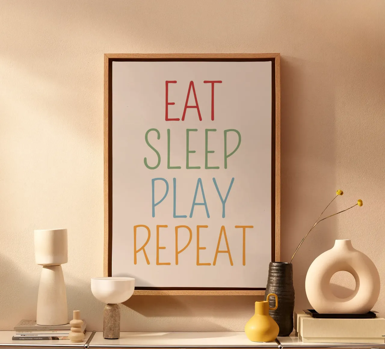 Eat Sleep Play Repeat Minimalist Poster canvas with Floater frame by vintagepod