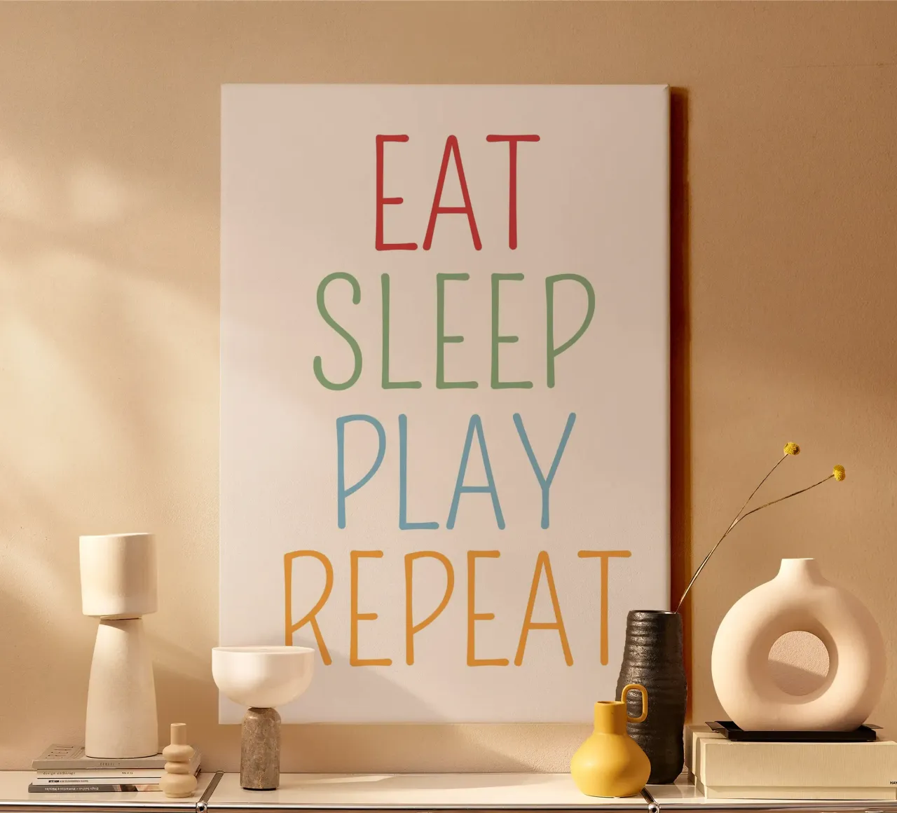 Eat Sleep Play Repeat Minimalist Poster canvas with Floater frame by vintagepod