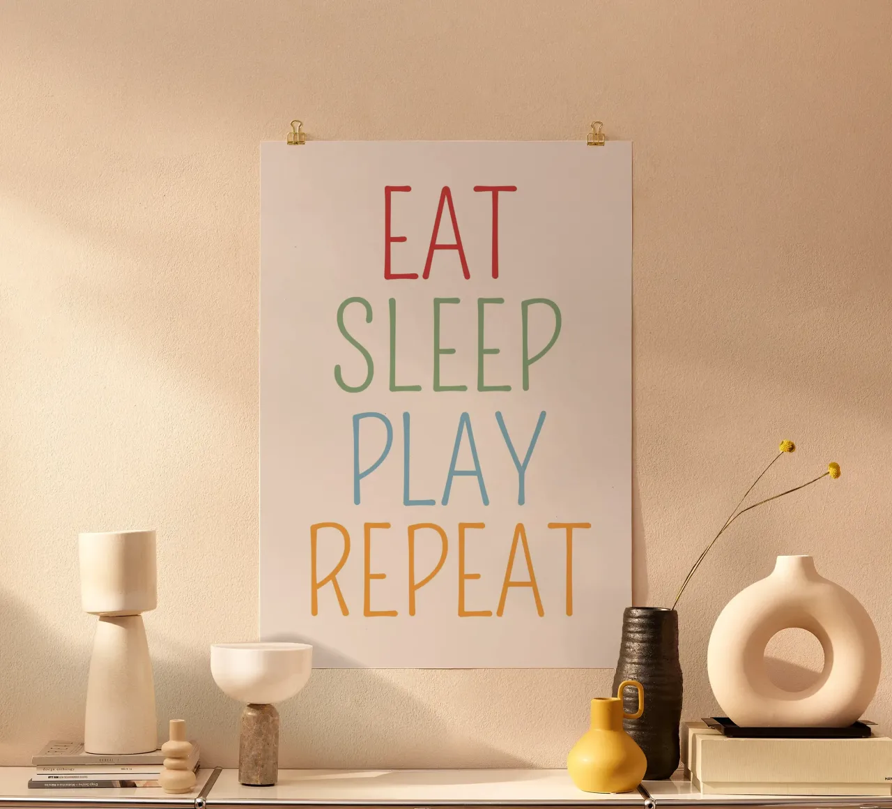 Mangiare dormire giocare ripetere Poster minimalista poster da vintagepod