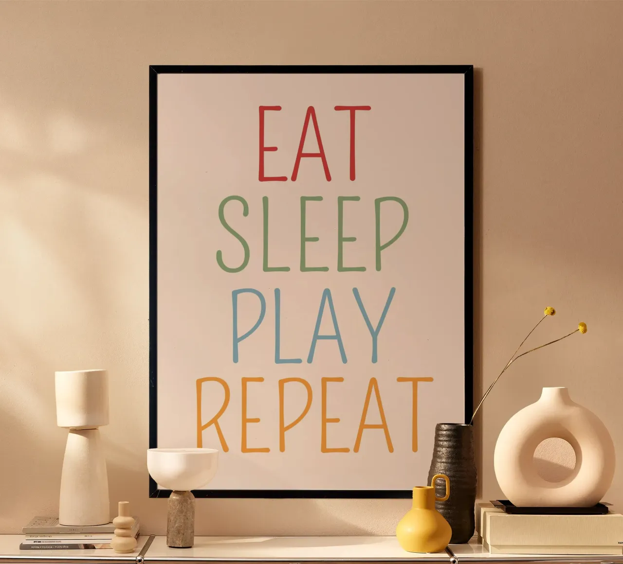 Mangiare dormire giocare ripetere Poster minimalista poster da vintagepod