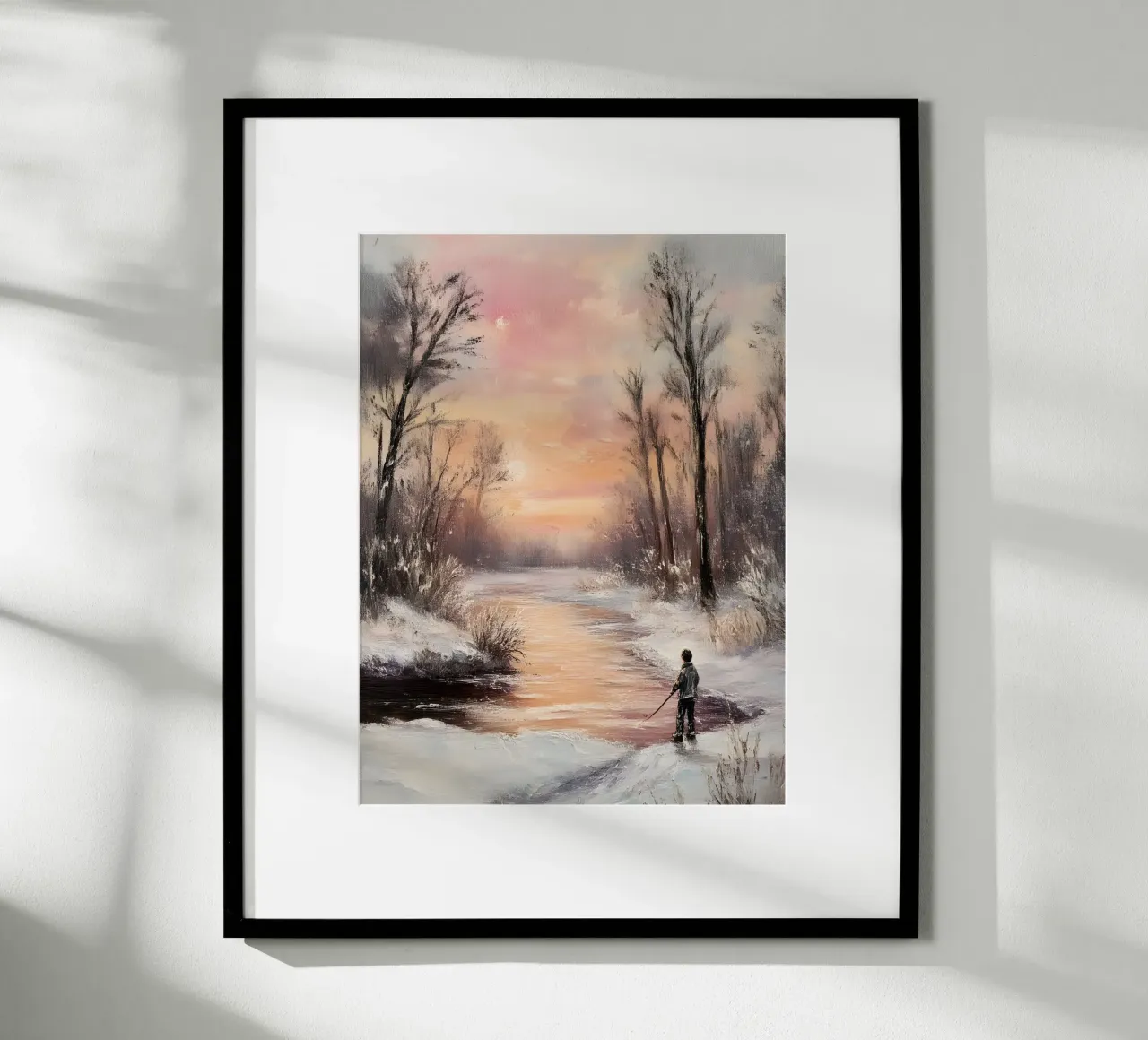 Poster paesaggio invernale - Tramonto in riva al fiume poster da Studio Vibe