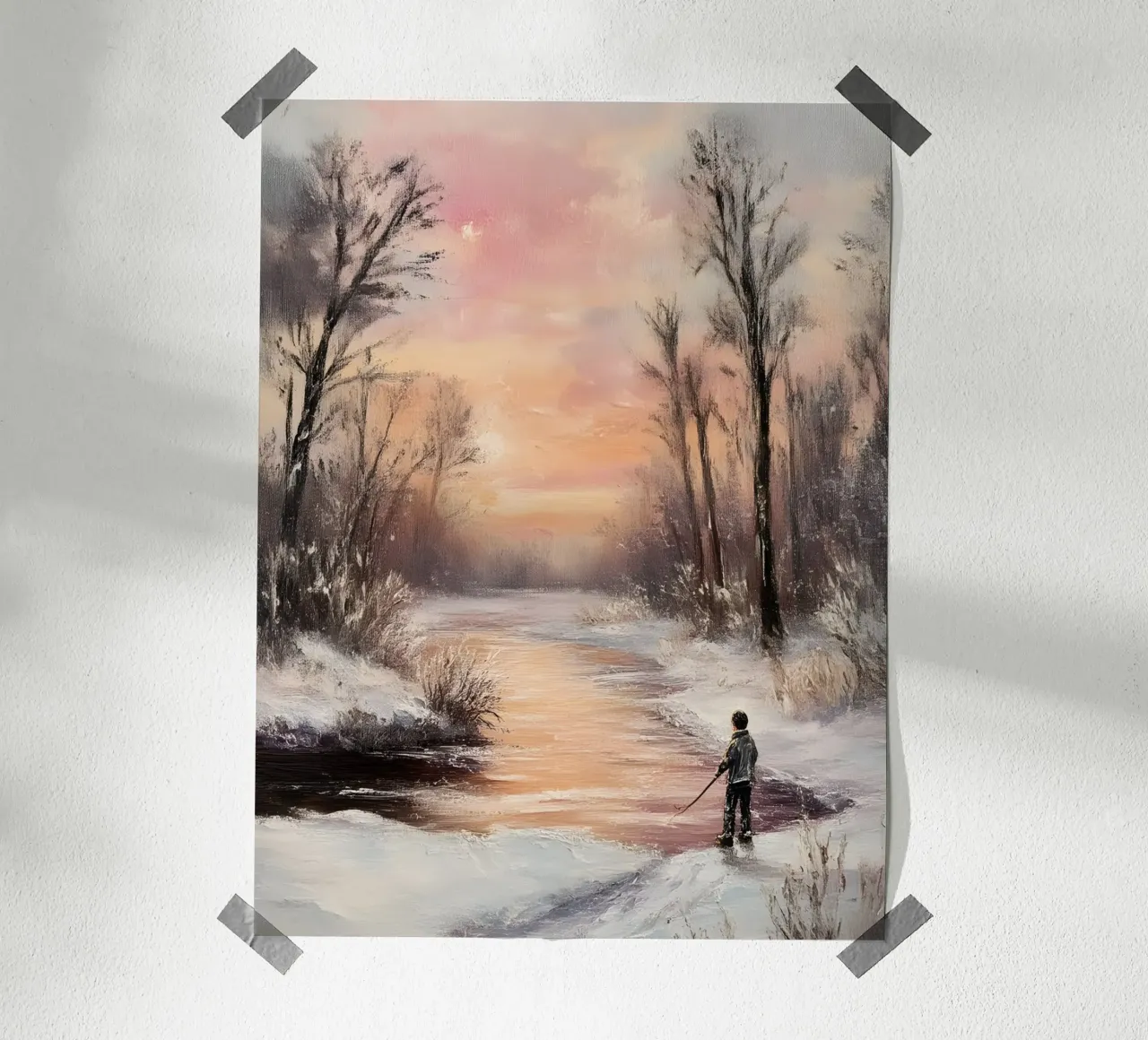 Poster paesaggio invernale - Tramonto in riva al fiume poster da Studio Vibe