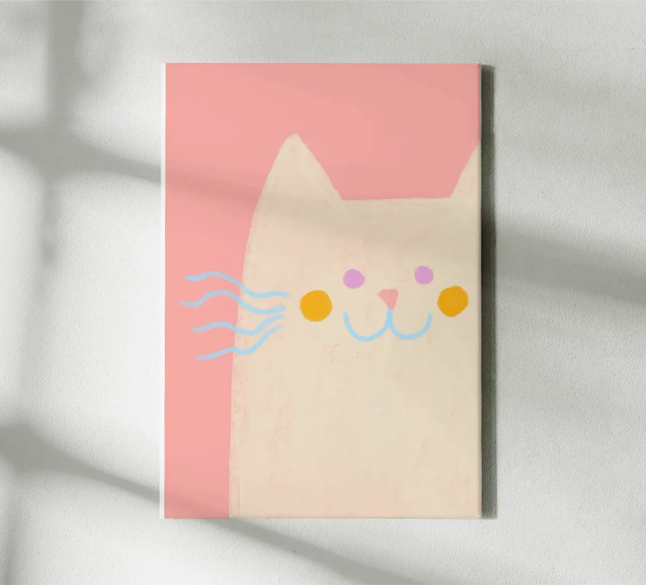 Poster rosa con faccia di gatto minimalista tela con Cornice a cassetta da vintagepod