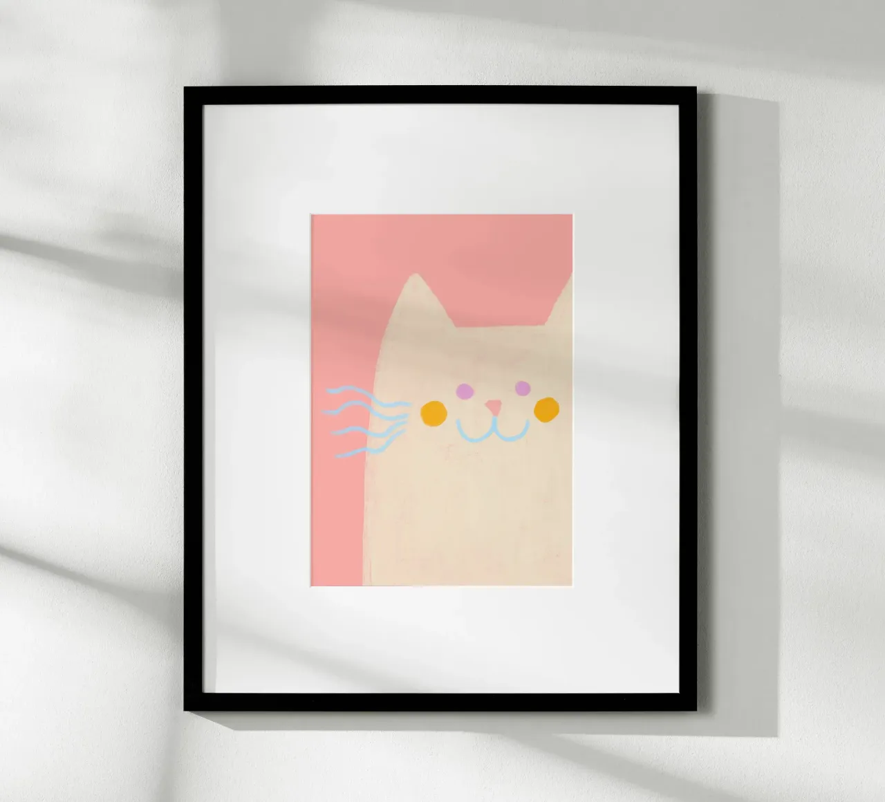 Poster rosa con faccia di gatto minimalista poster da vintagepod