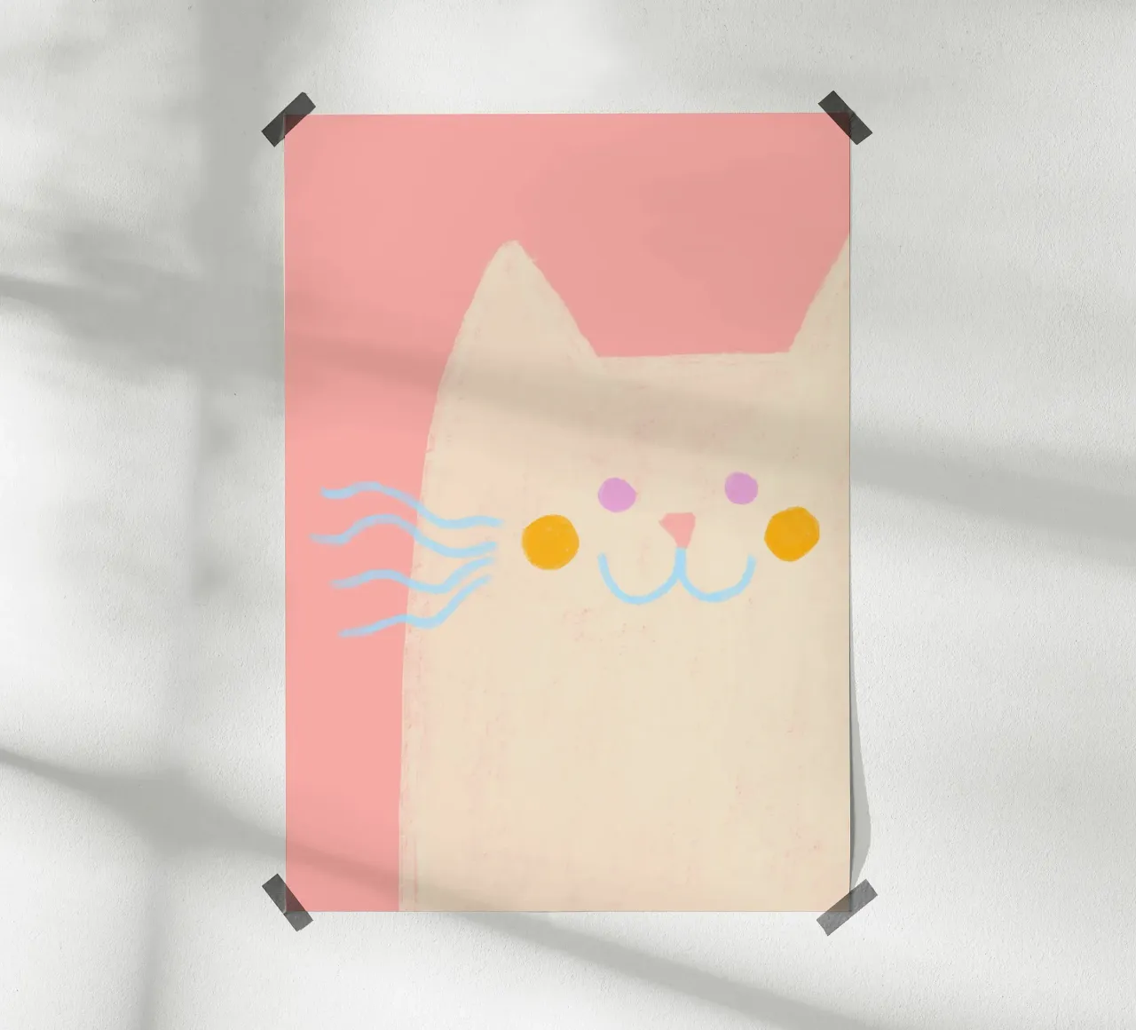 Poster rosa con faccia di gatto minimalista poster da vintagepod