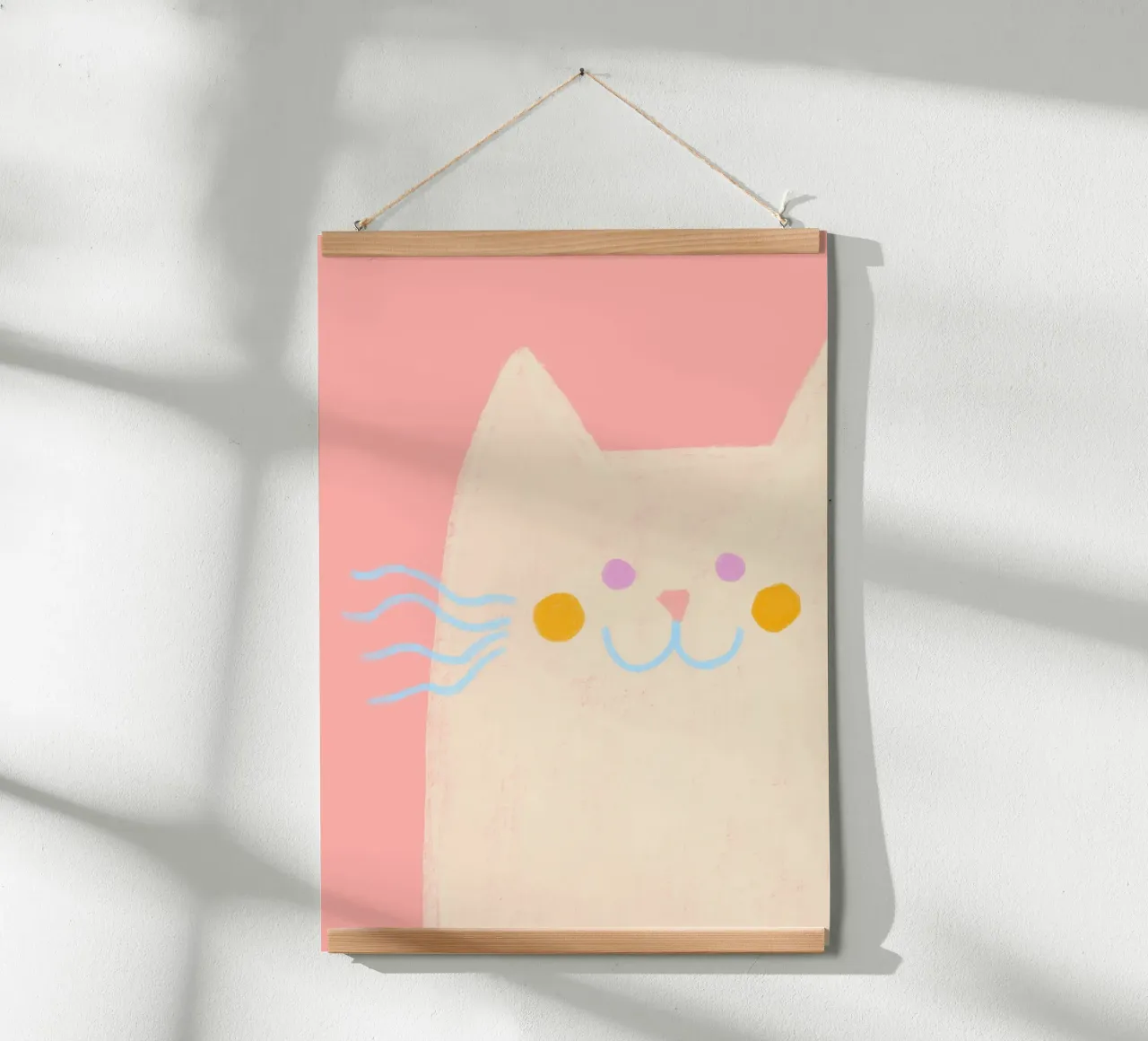 Poster rosa con faccia di gatto minimalista poster da vintagepod