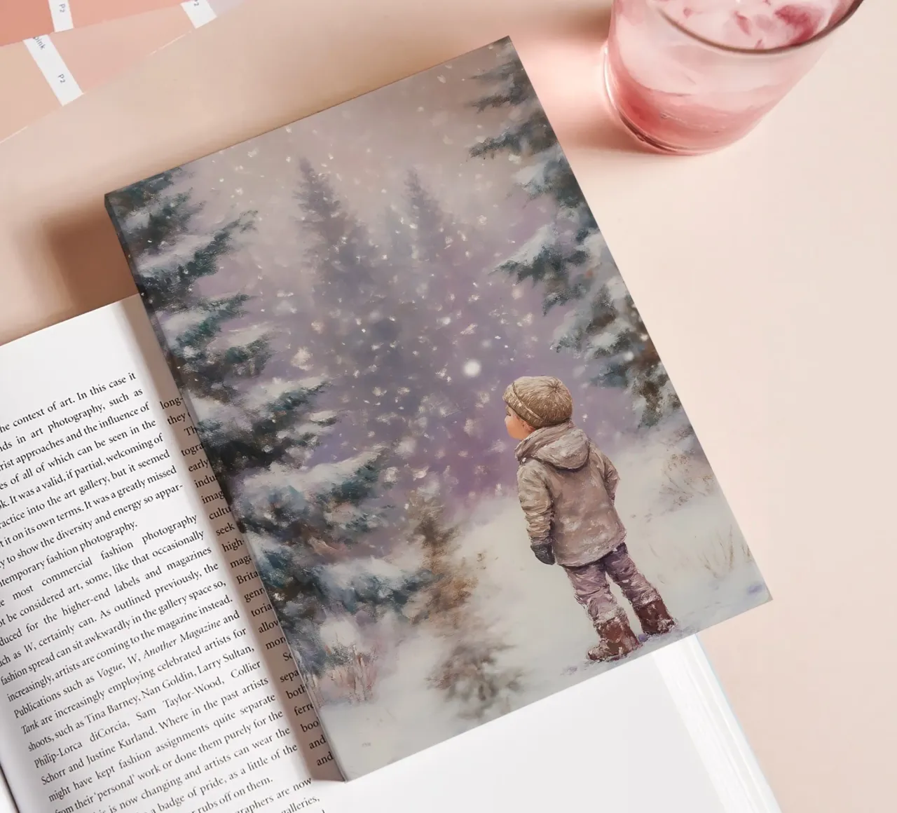 Child in the winter forest - Nostalgic snow scene notebook by Studio Vibe
