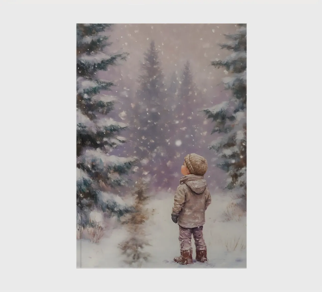 Child in the winter forest - Nostalgic snow scene notebook by Studio Vibe