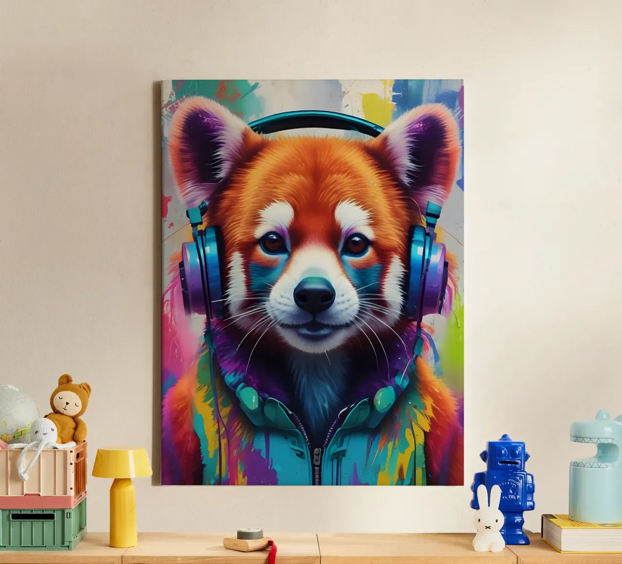 Red panda music art canvas with Floater frame by MakArena