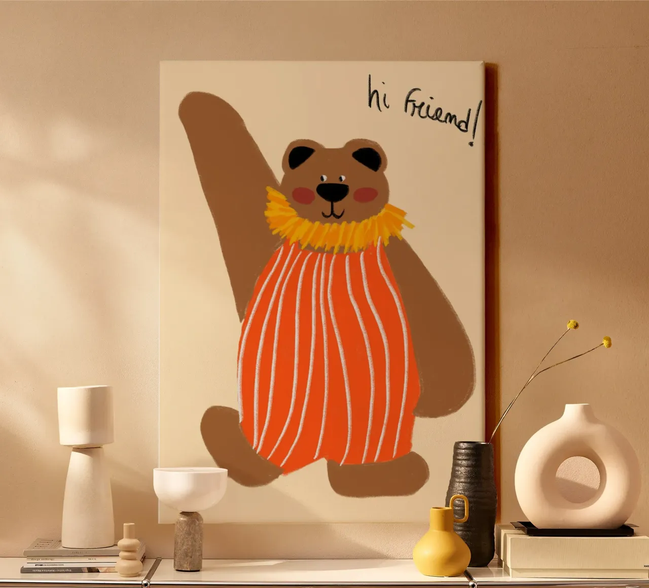 Orso carino 'Ciao amico! Arte stravagante tela con Cornice a cassetta da vintagepod