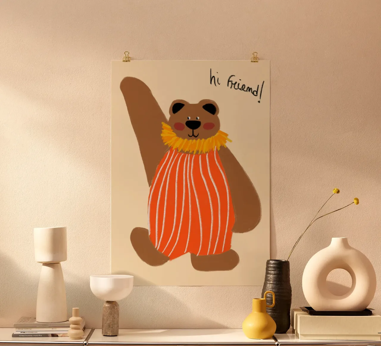 Orso carino 'Ciao amico! Arte stravagante poster da vintagepod