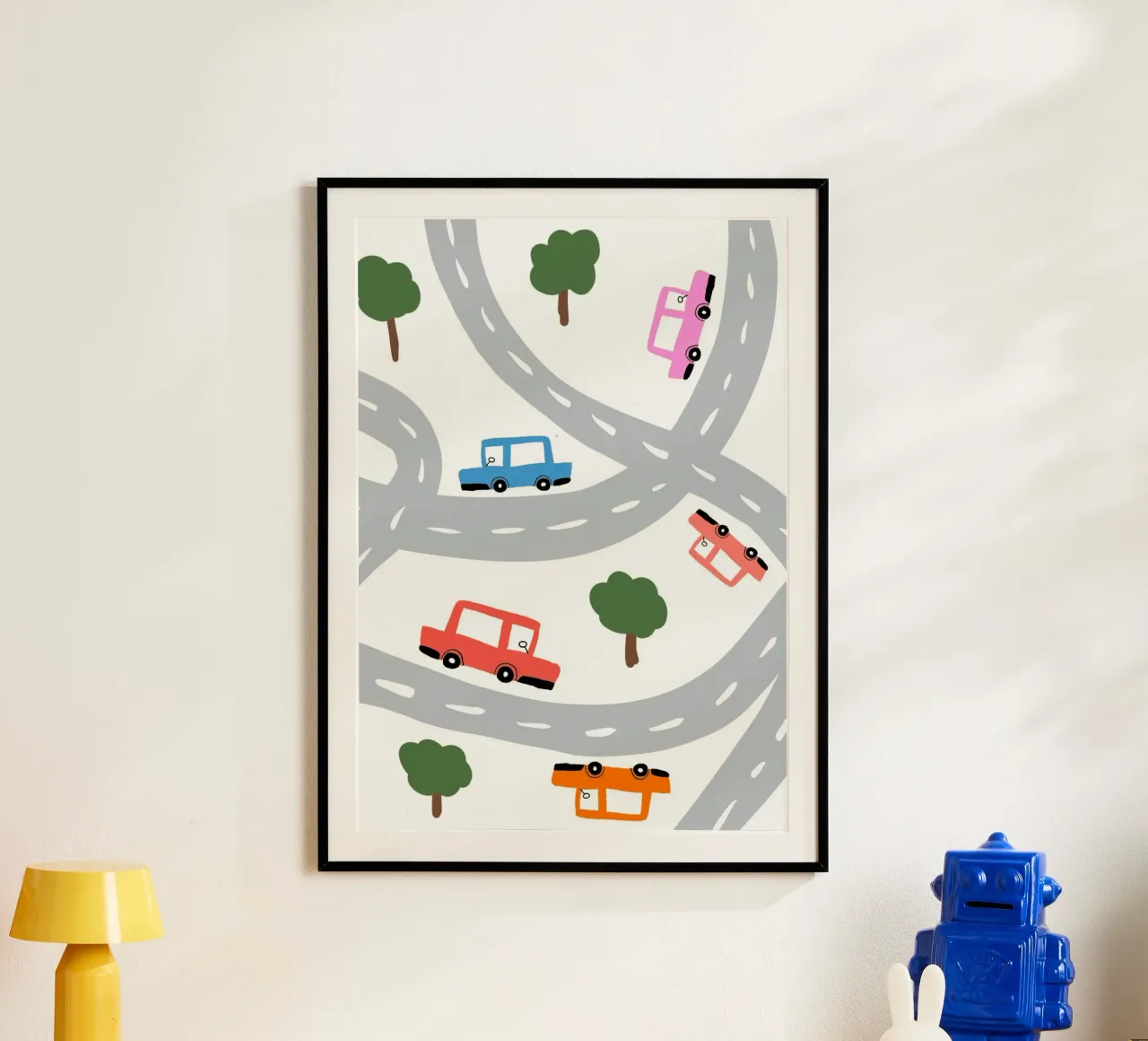 Auto carine su una mappa stradale Arte per bambini poster da vintagepod