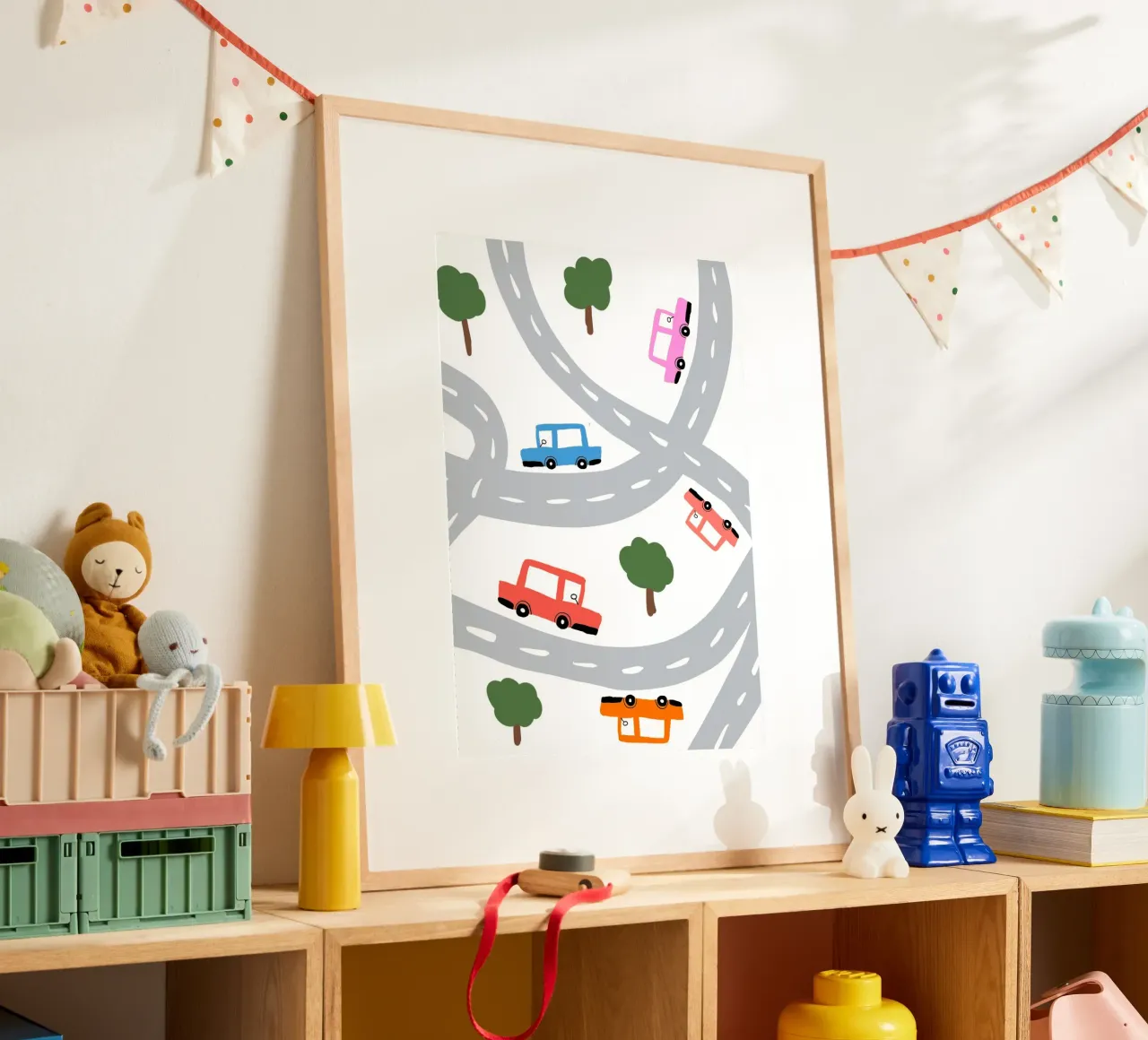 Auto carine su una mappa stradale Arte per bambini poster da vintagepod