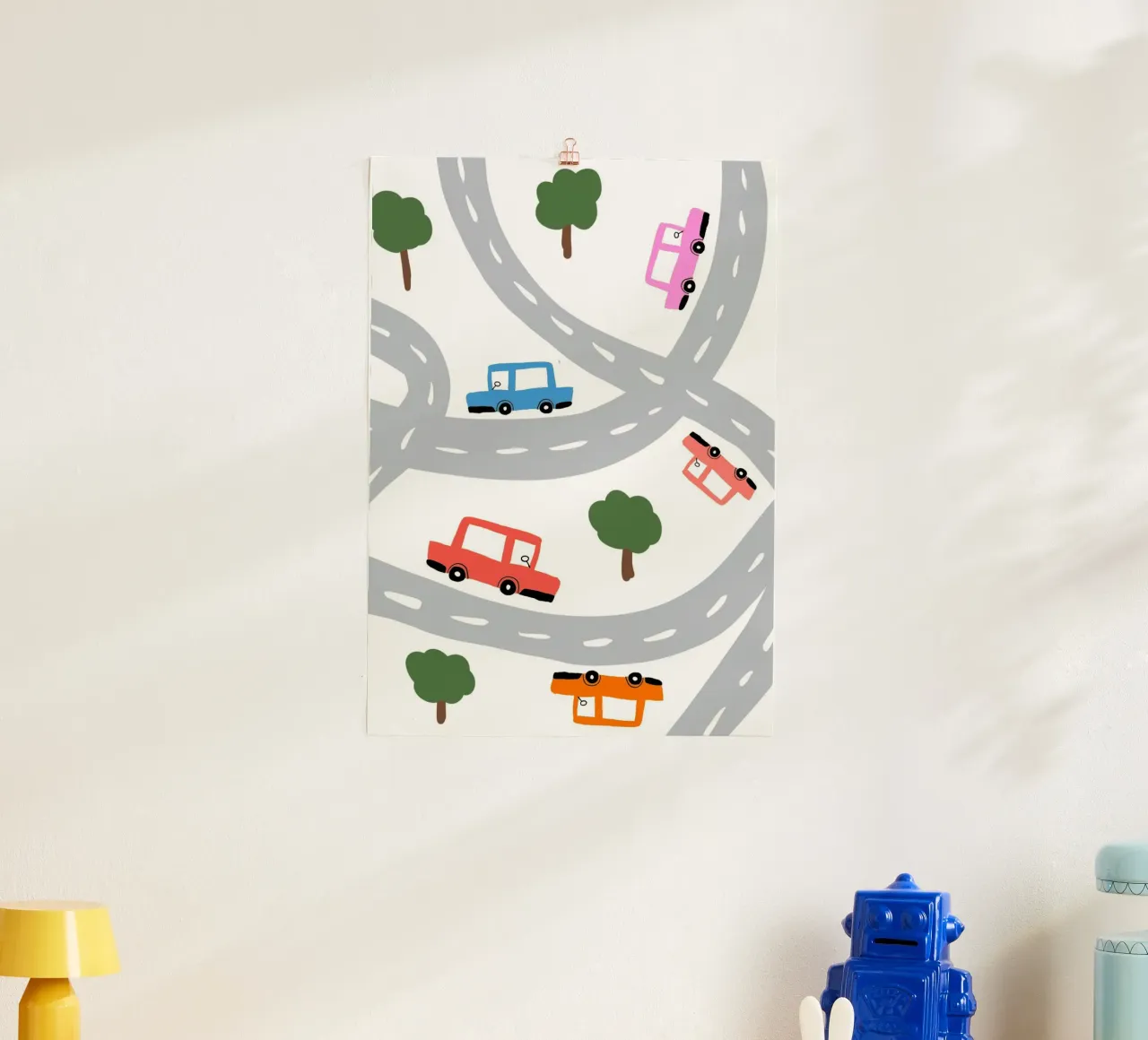 Auto carine su una mappa stradale Arte per bambini poster da vintagepod
