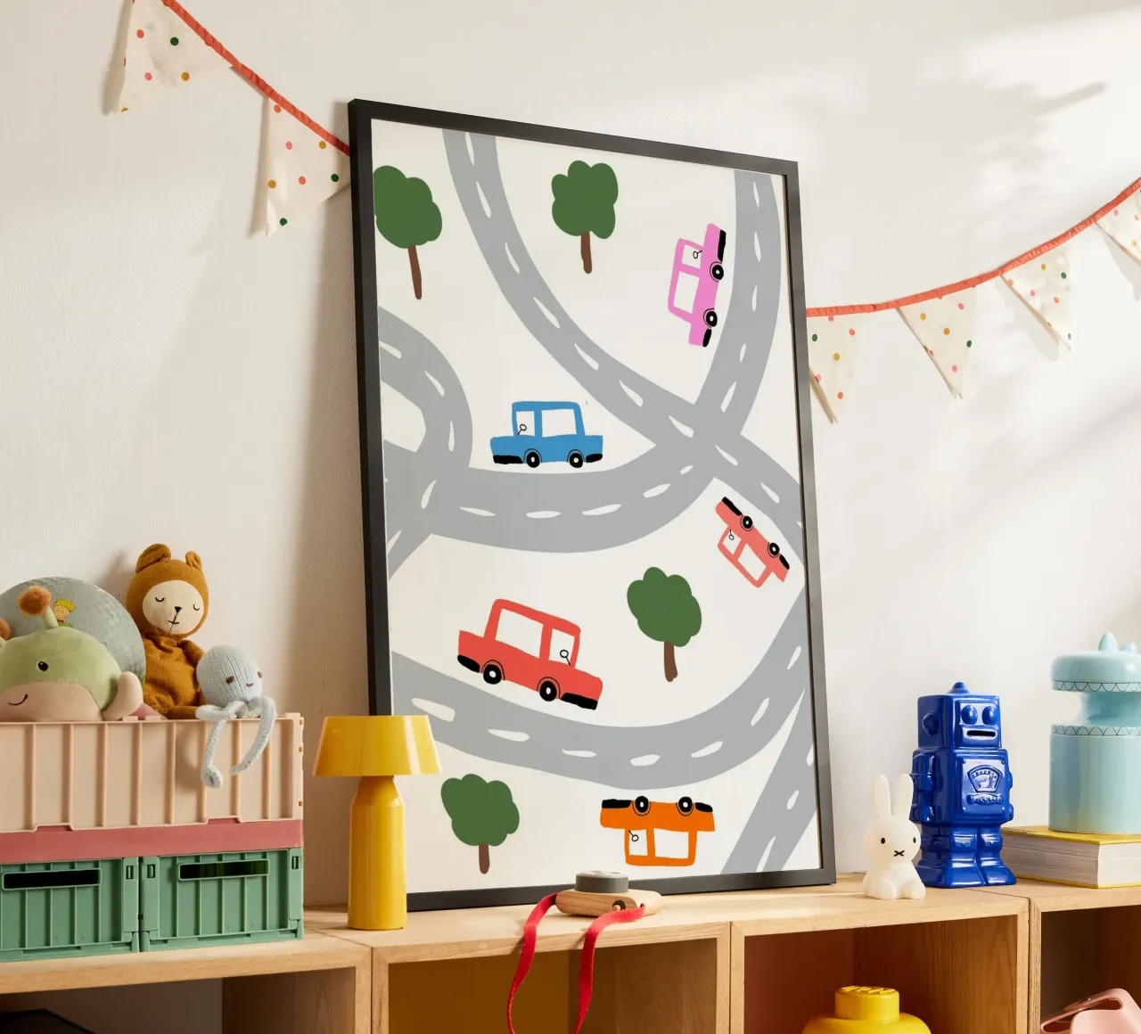 Auto carine su una mappa stradale Arte per bambini poster da vintagepod