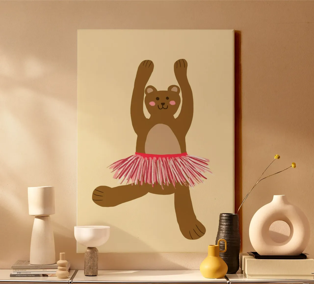 Poster per bambini con tutù dell'orso Ballerina tela con Cornice a cassetta da vintagepod