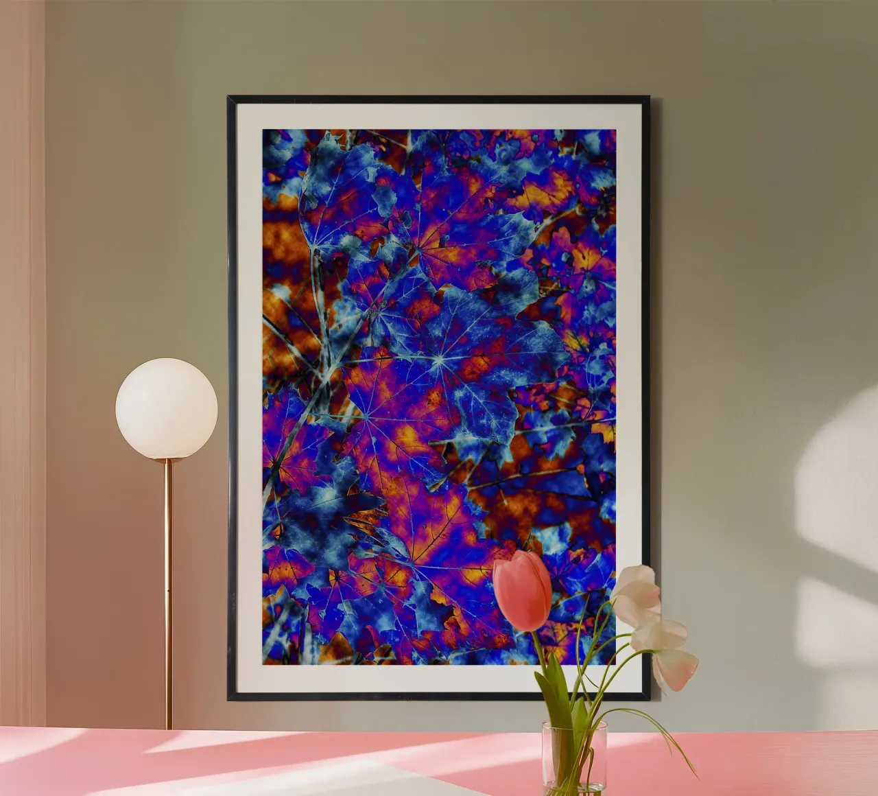 Abstract Autumn Leaves – Vibrant Indigo and Yellow Print poster by jay