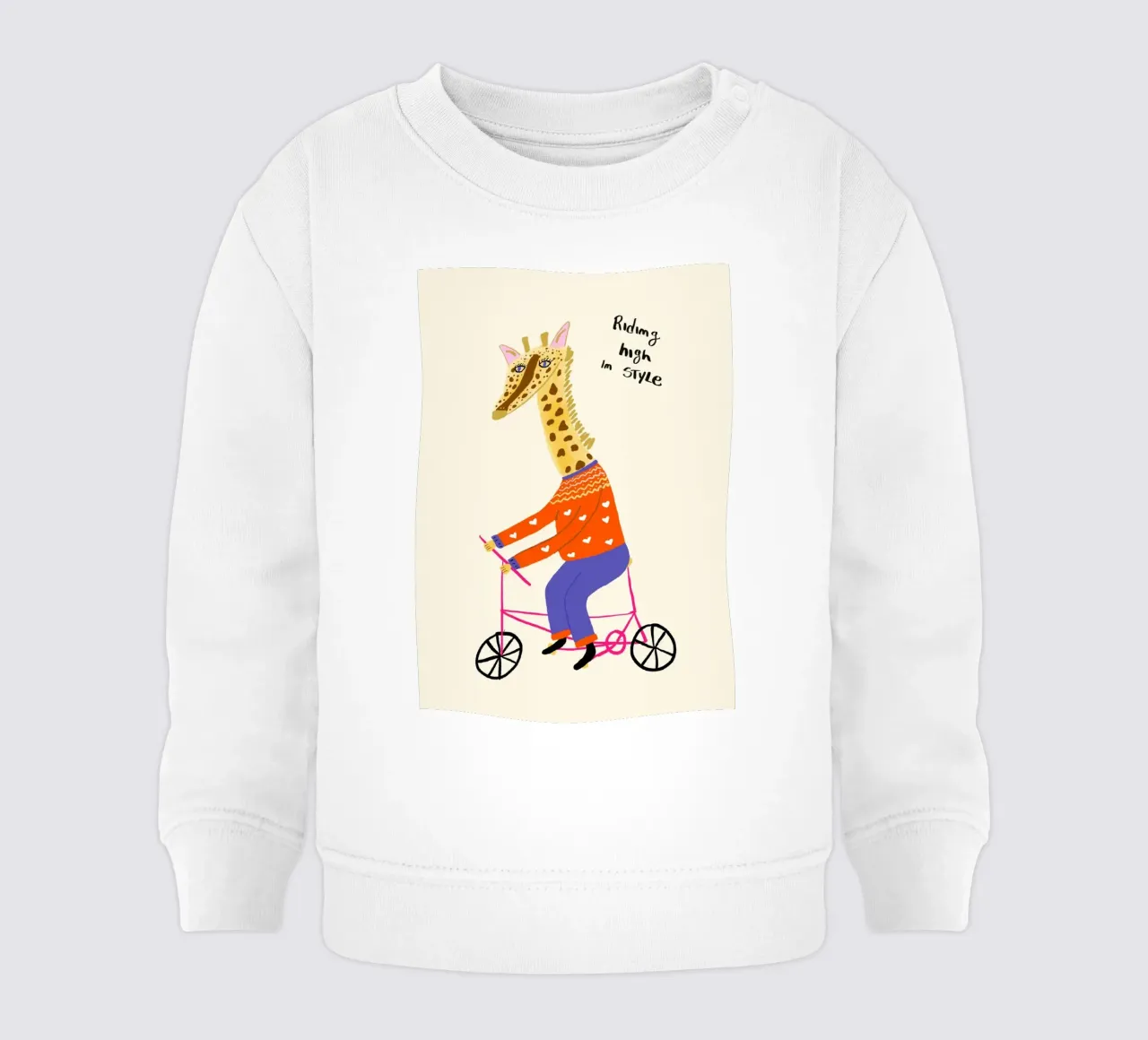 Giraffa in bicicletta: "In alto con stile". felpa neonato da vintagepod