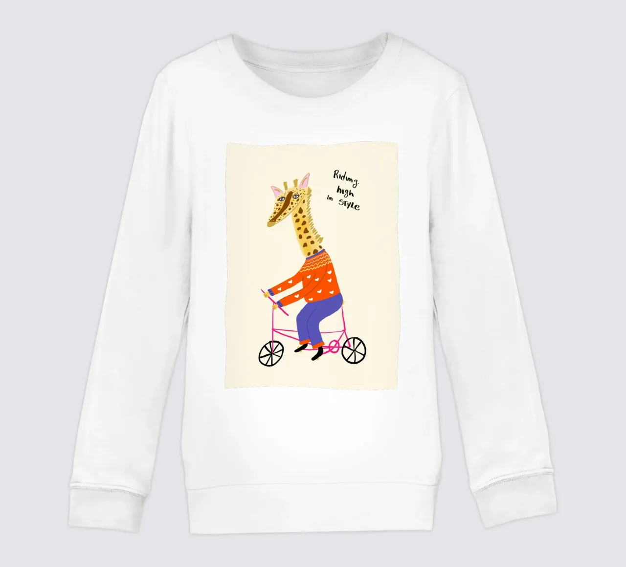 Giraffa in bicicletta: "In alto con stile". felpa bambino da vintagepod