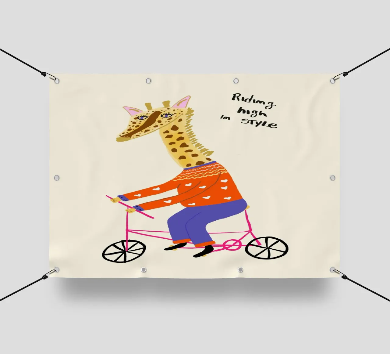 Giraffa in bicicletta: "In alto con stile". telo in pvc da vintagepod