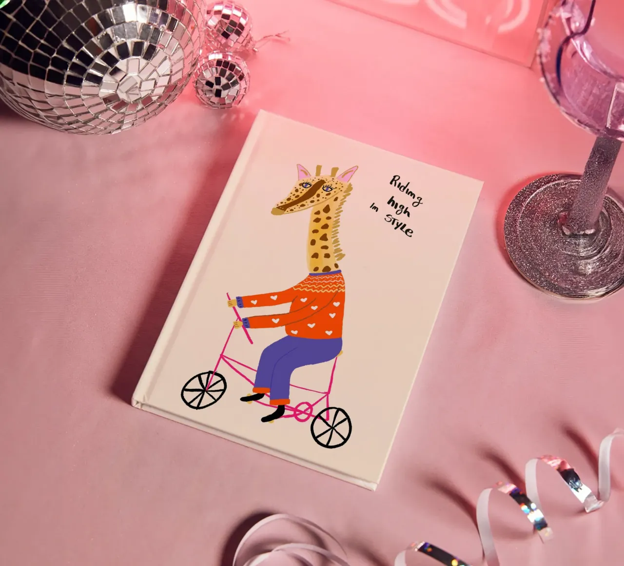 Giraffe on a Bike 'Riding High in Style' notebook by vintagepod