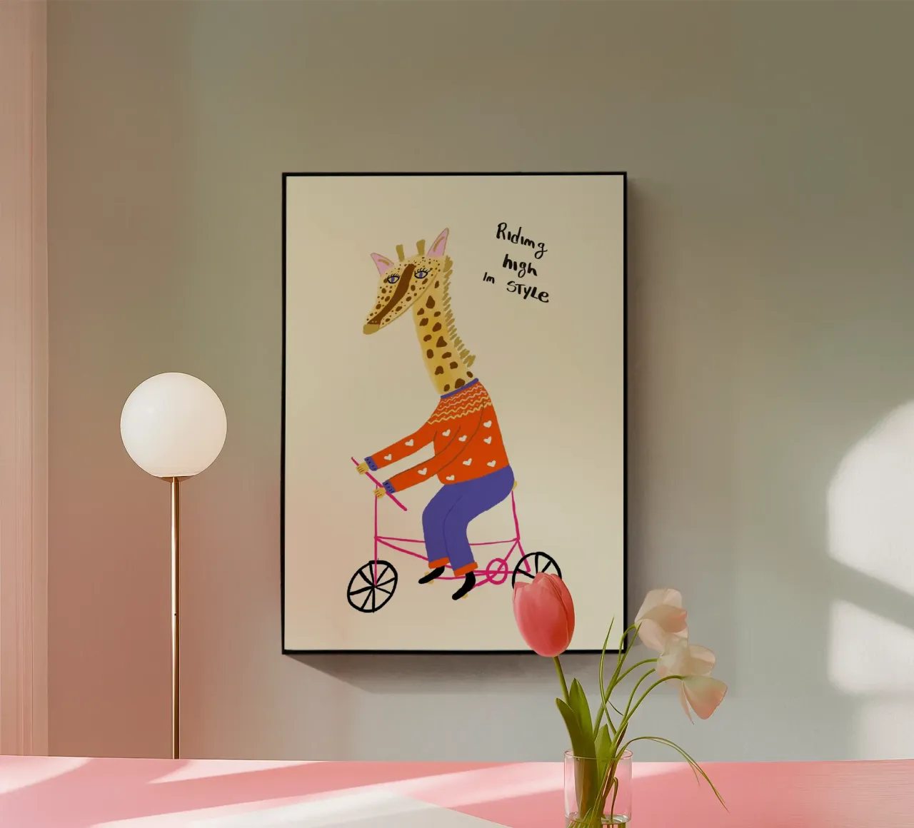 Giraffa in bicicletta: "In alto con stile". plexiglass da vintagepod