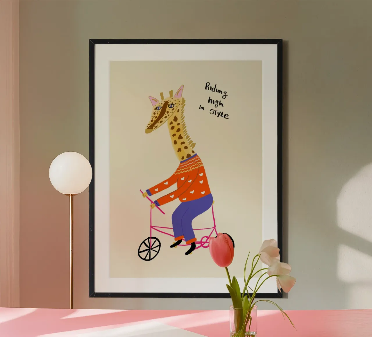 Giraffa in bicicletta: "In alto con stile". poster da vintagepod