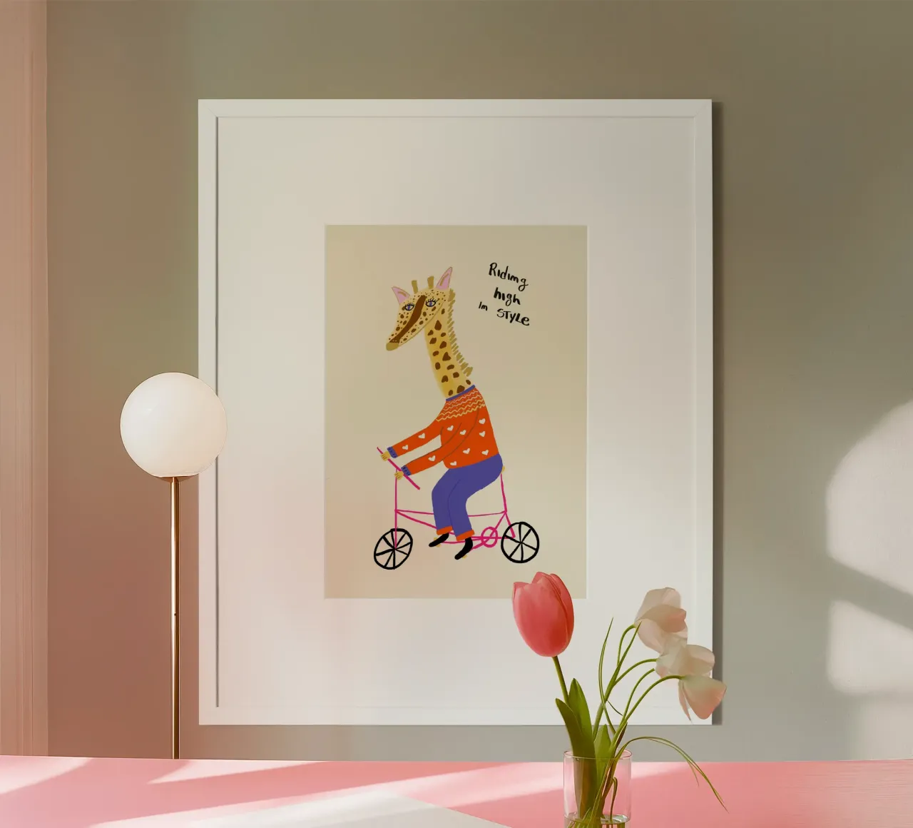 Giraffa in bicicletta: "In alto con stile". poster da vintagepod
