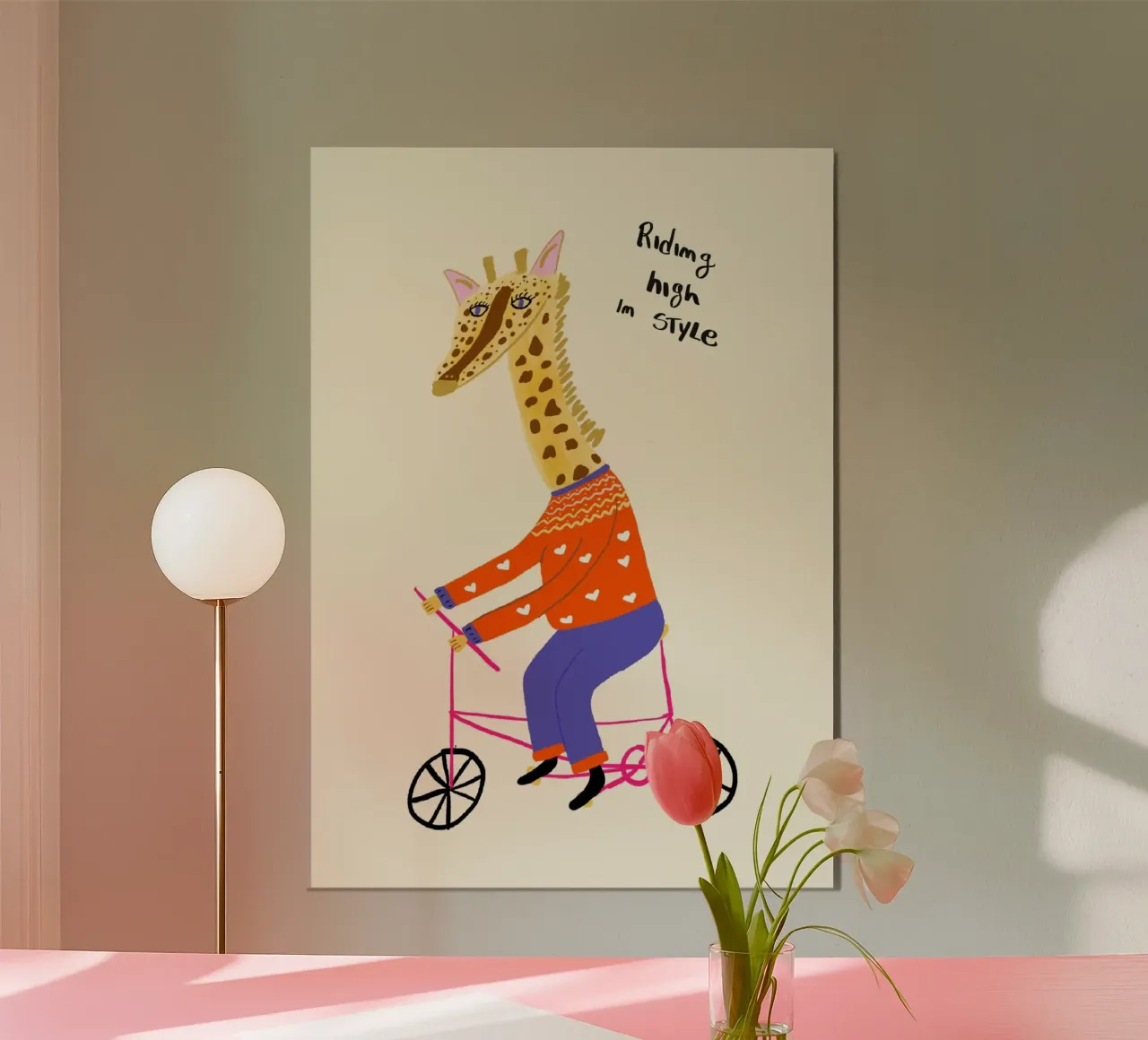 Giraffa in bicicletta: "In alto con stile". poster da vintagepod