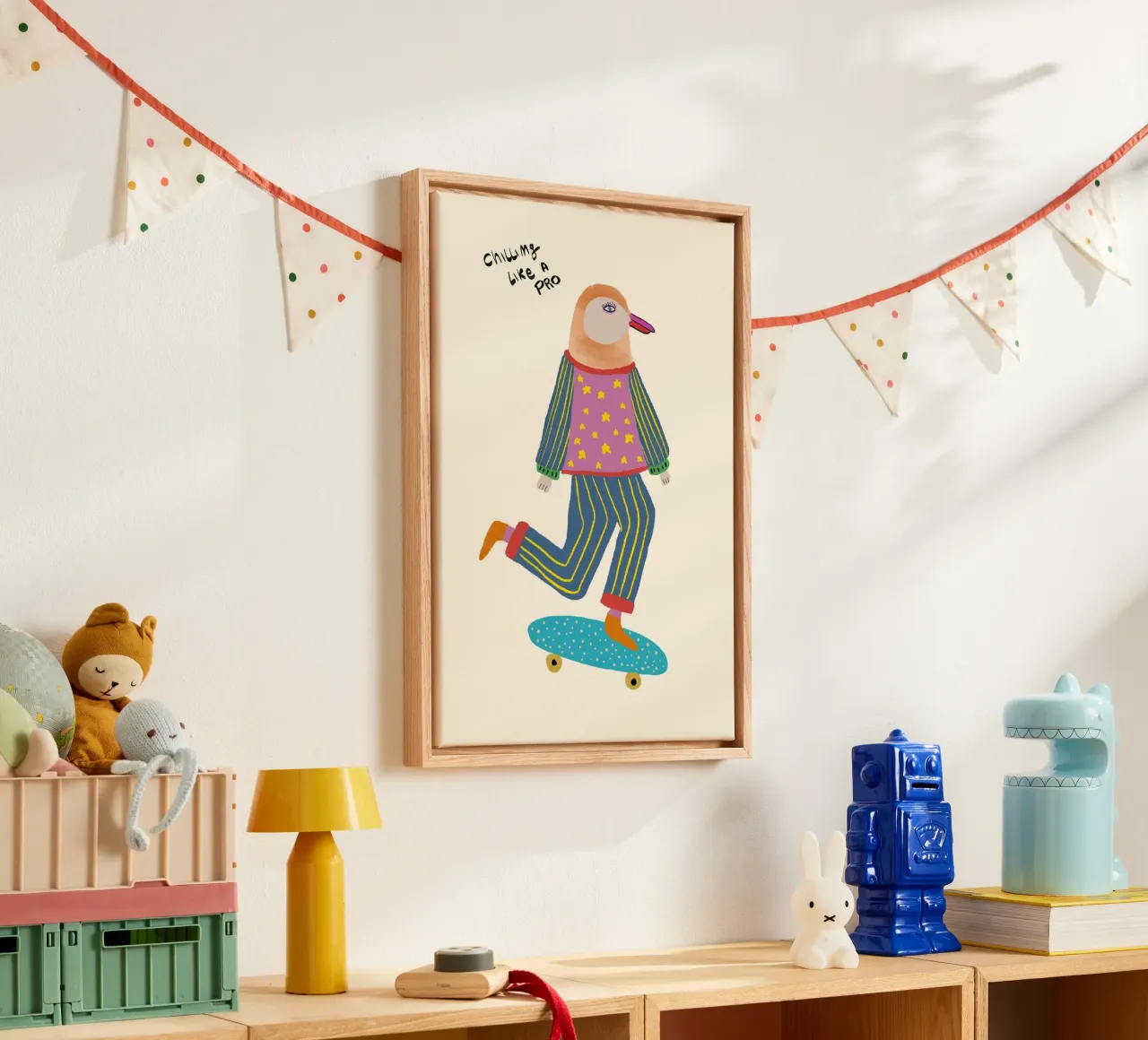 Le pingouin skateboarder 'Chilling like a Pro' (se détendre comme un pro) toile avec Caisse américaine de vintagepod